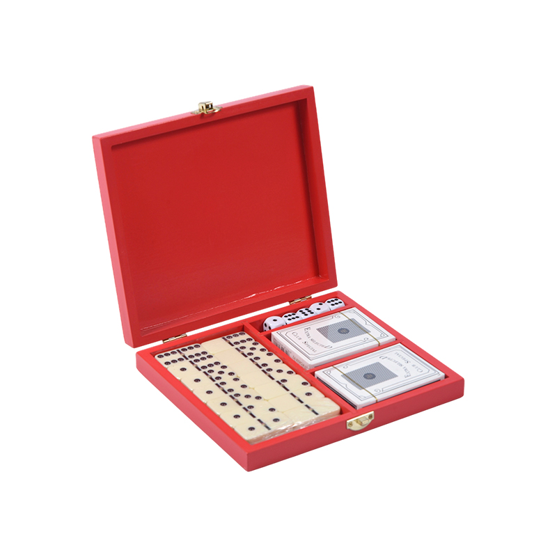 Draagbare Redwood Box dubbele spelset (Domino & Poker)