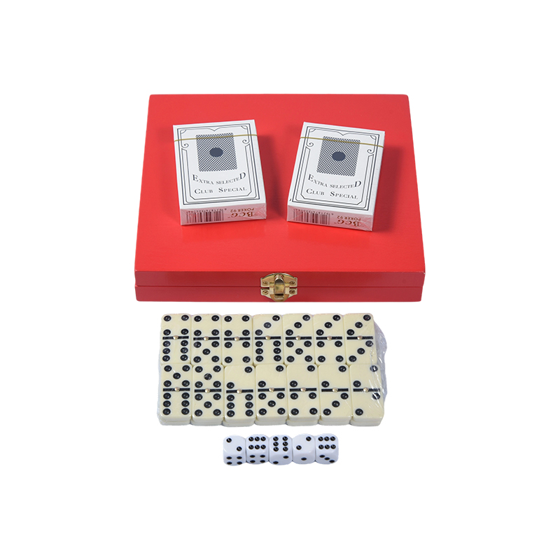 Draagbare Redwood Box dubbele spelset (Domino & Poker)
