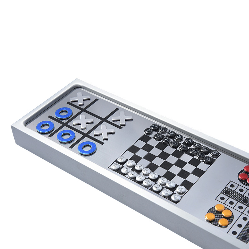 Aluminiumlegering Magnetische 3-in-1 SCHAAKspelset