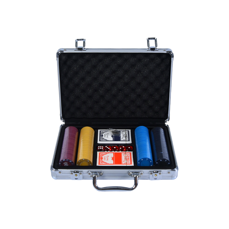 Zwart getextureerde aluminium pokerchipsetkoffer met accessoires