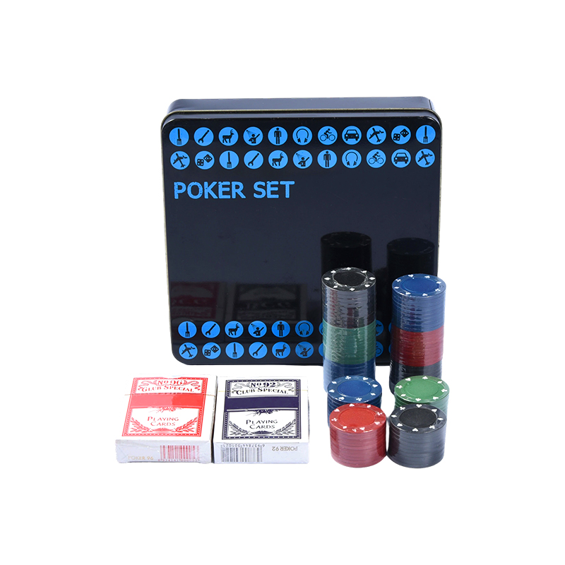 Zwarte pokerset in metalen blik – compleet met fiches, kaarten en accessoires
