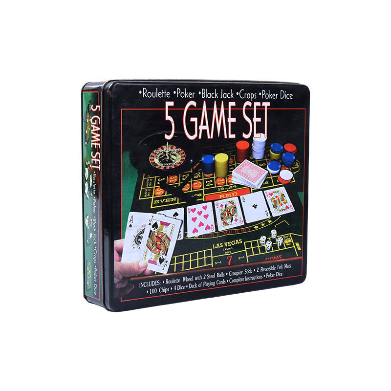 5-in-1 casinospelset van metaalblikken