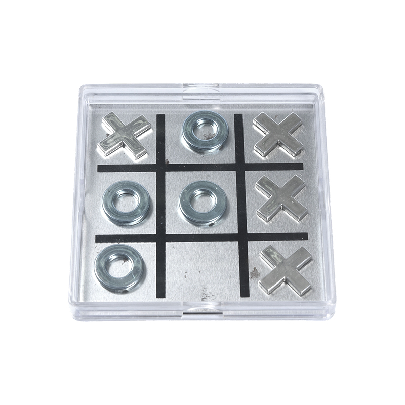 Magnetische metalen boter-kaas-en-eieren-set in helder acryl etui