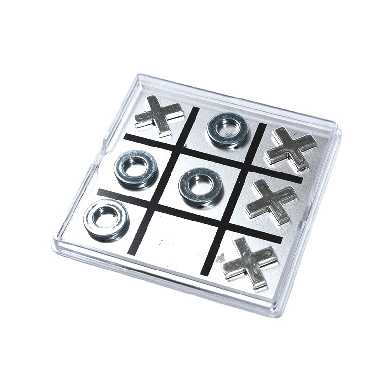 Magnetische metalen boter-kaas-en-eieren-set in helder acryl etui