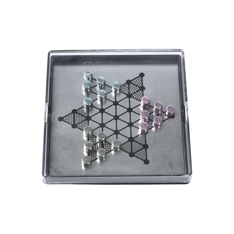 Magnetisch metalen sprongschaakspel in helder acryl etui