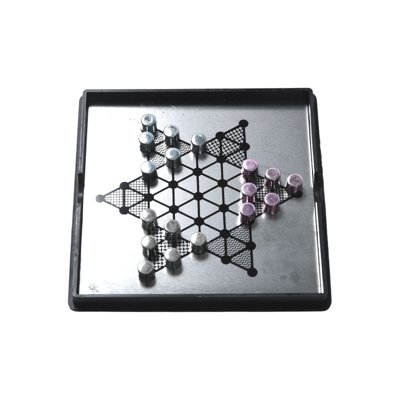 Magnetisch metalen sprongschaakspel in helder acryl etui