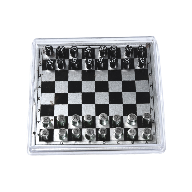 Magnetisch metalen internationaal schaakspel in helder acryl etui