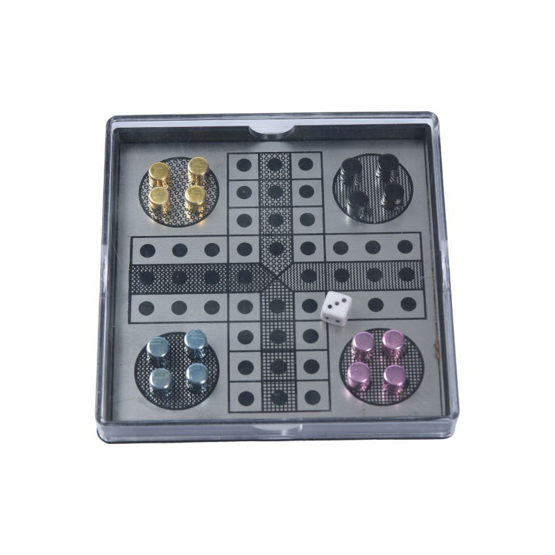 Magnetische metalen Ludo-spelset in helder acryl etui