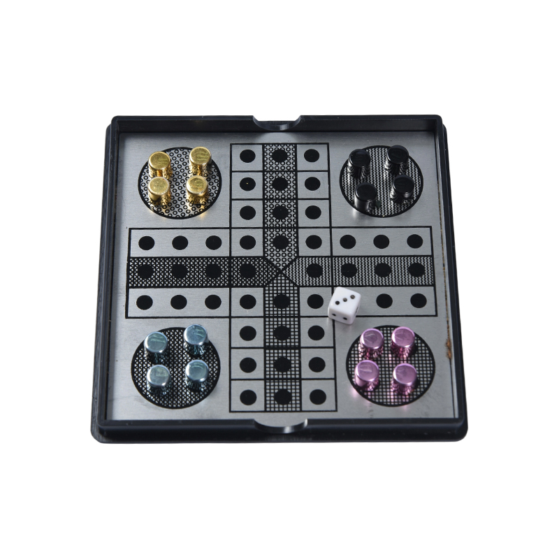 Magnetische metalen Ludo-spelset in helder acryl etui
