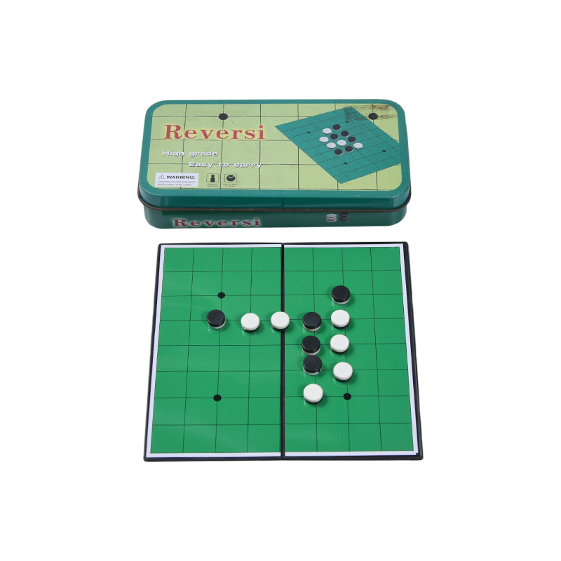 Groen metalen blikken doosje Draagbaar Reversi (Othello) spel