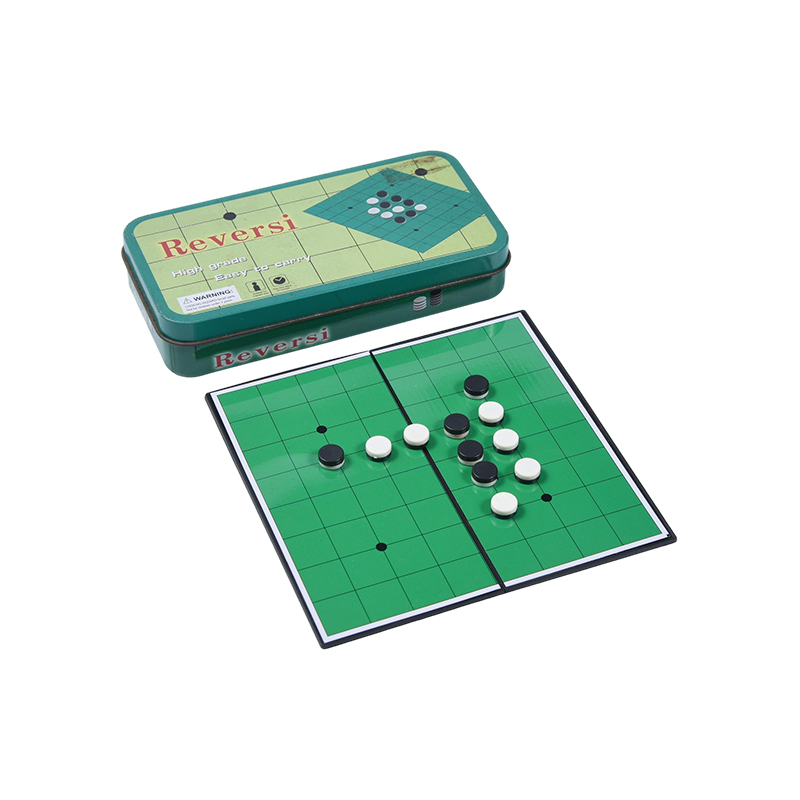 Groen metalen blikken doosje Draagbaar Reversi (Othello) spel