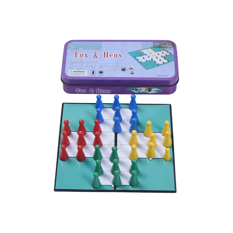 Metalen blikken doosje Draagbaar Fox & Hens-spel