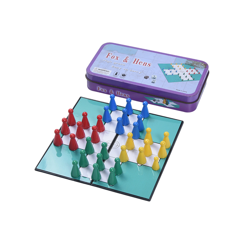 Metalen blikken doosje Draagbaar Fox & Hens-spel