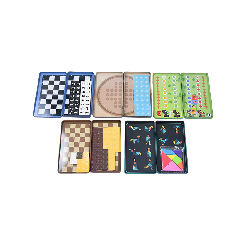 5-in-1 draagbare blikken spellencollectie Magnetische reisset voor meerdere spellen